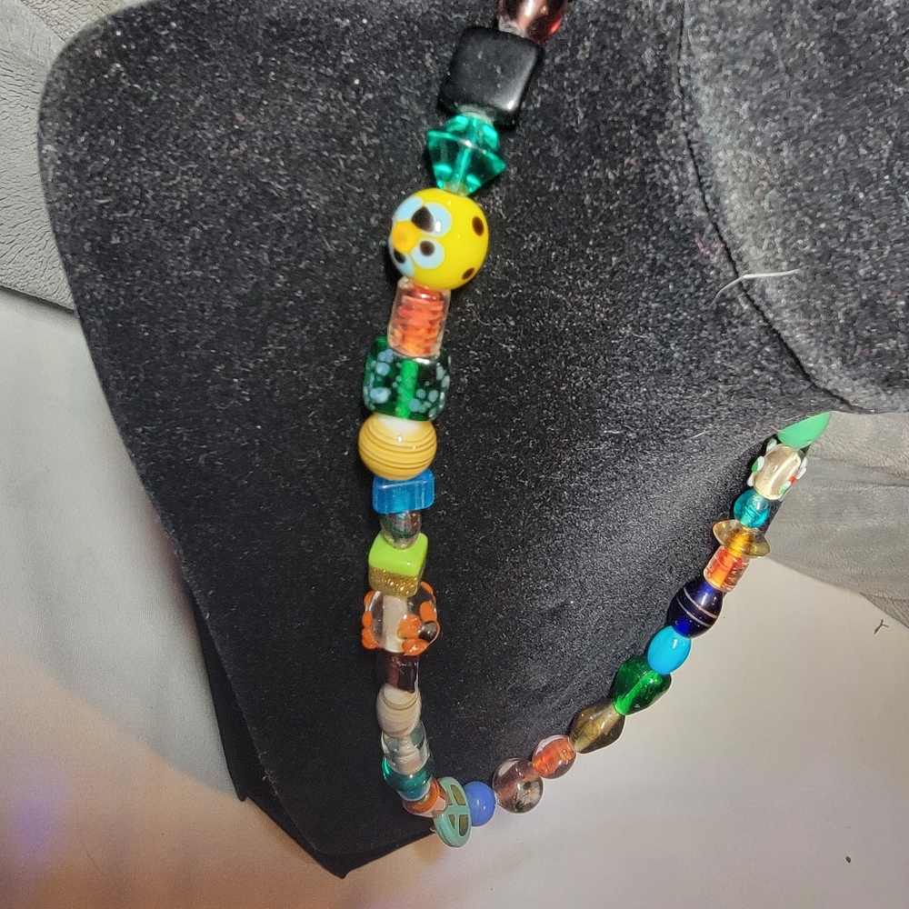 Colorful Boho Beaded Necklace W/ Red Jasper Heart Pendant - HANDMADE - Picture 4 of 5